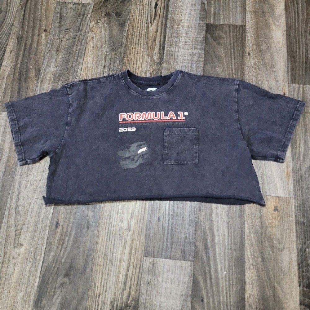 Formula 1 Pacsun Top Womens Size XS Boxy Crop Shirt Racing Gray Wash